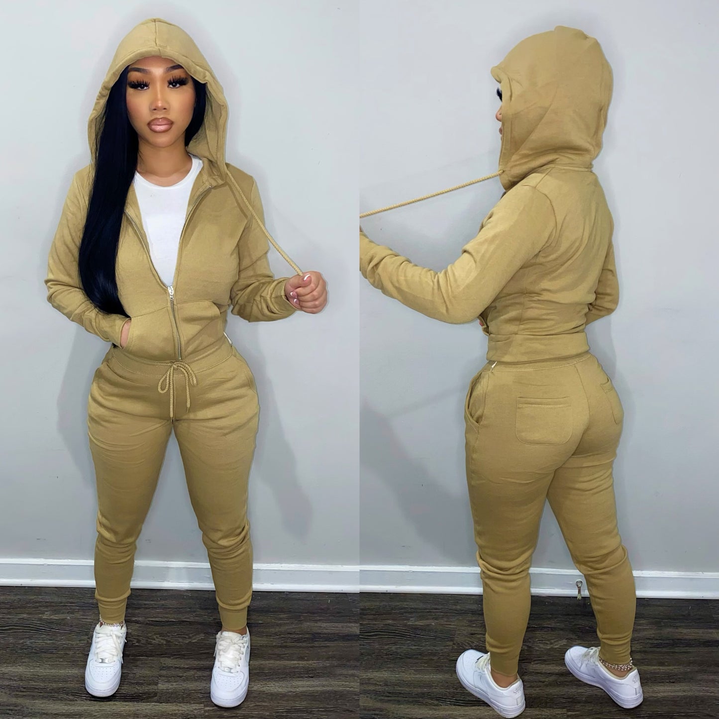 The “Chill” Zip up Set (TAN)